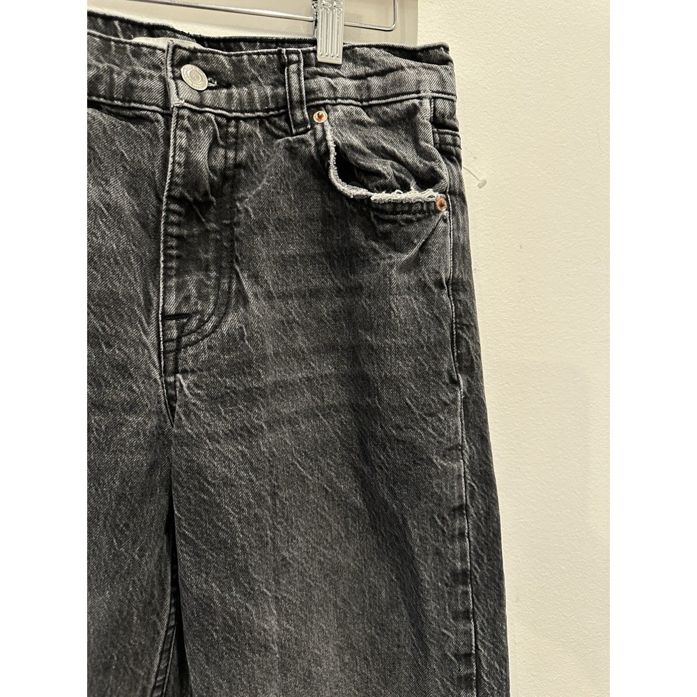 Zara Women's High Rise Straight Leg Jeans Black Wash Distressed Hem Size 4 - Picture 5 of 12